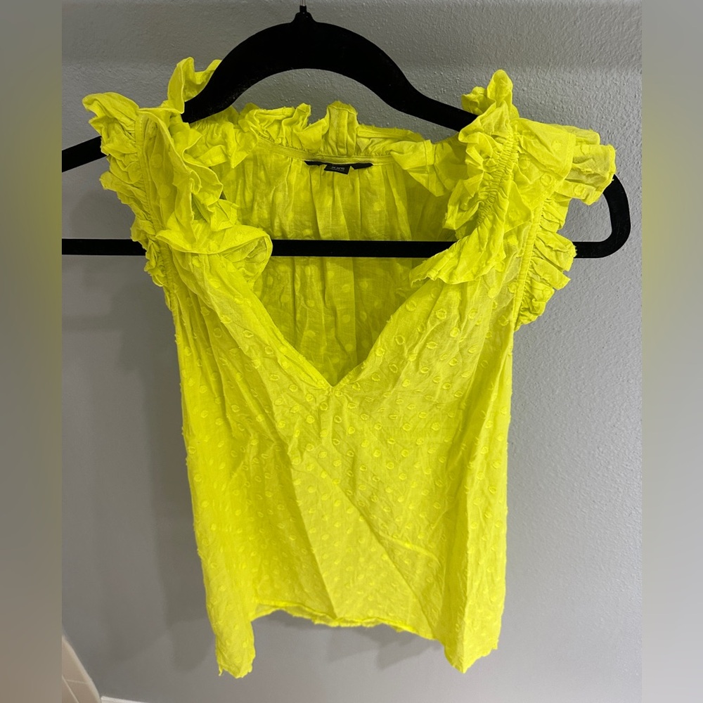 J. Crew Yellow Swiss Dot Keyhole Ruffle Sleeveless Shirt Blouse